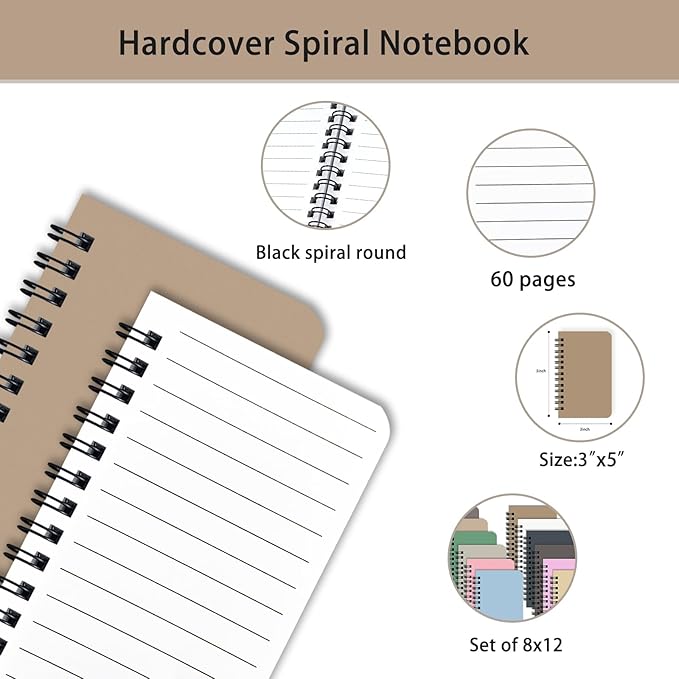 8 Pack Spiral Notebook Small Pocket Notebook 3x5 Spiral Notepads With Lined Pages, Small Top Spiral Notebook Little Mini Memo Steno Note Pads for Outdoor Home Office College School