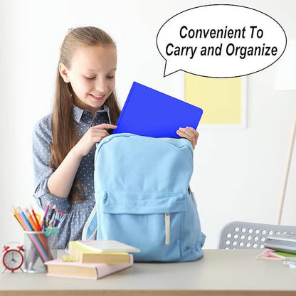 30 Pack Two Pocket Folders Business Card Holder Plastic Folders with Prongs for School Office Filing Cabinet Resume Portfolio (Blue)