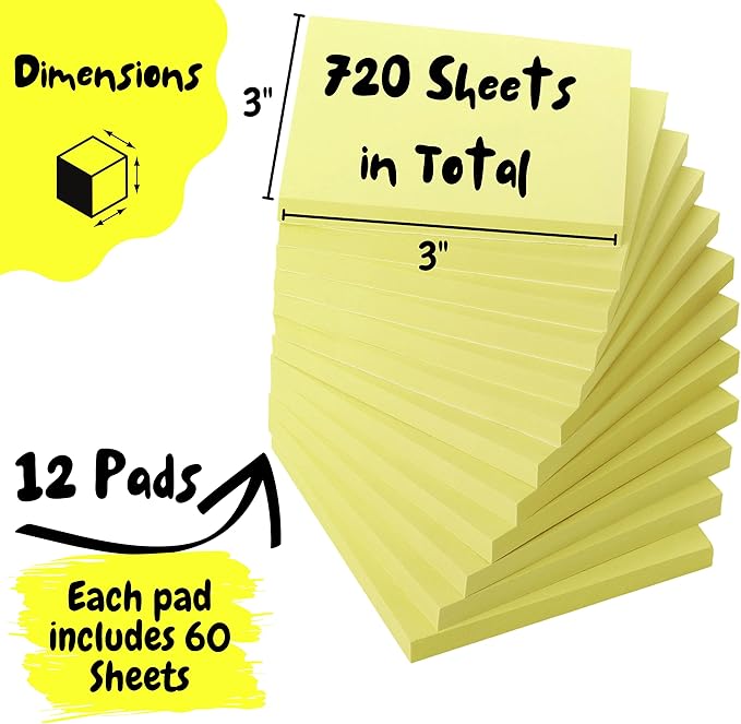 Mr. Pen- Sticky Notes, 3”x3”, 12 Pads, Pastel Yellow Colors Sticky Notes, Sticky Note, Self-Stick Note Pads, Sticky Pads Sticky Notes Aesthetic, Colorful Sticky Notes, Sticky Notes Bulk Sticky Notes