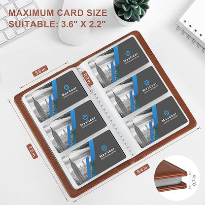 MaxGear Business Card Organizer, 240 Cards Book Portable Business Card Holder for Men & Women, Professional PU Credit Cards Binder File Storage, Coffee