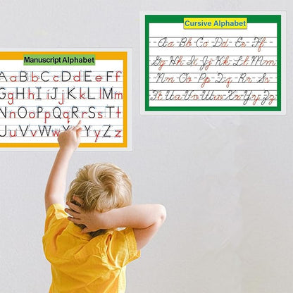 2 Pcs/set 26 Alphabet Cursive Training & Manuscript Chart for Classroom Decora | Classroom Organization learning posers for Kids -A4