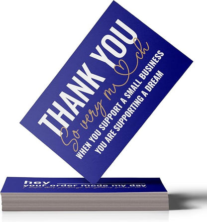 ITZAMNA Thank you for supporting small business cards Customer appreciation note cards Pink Script with Heart Pack of 100 Blue