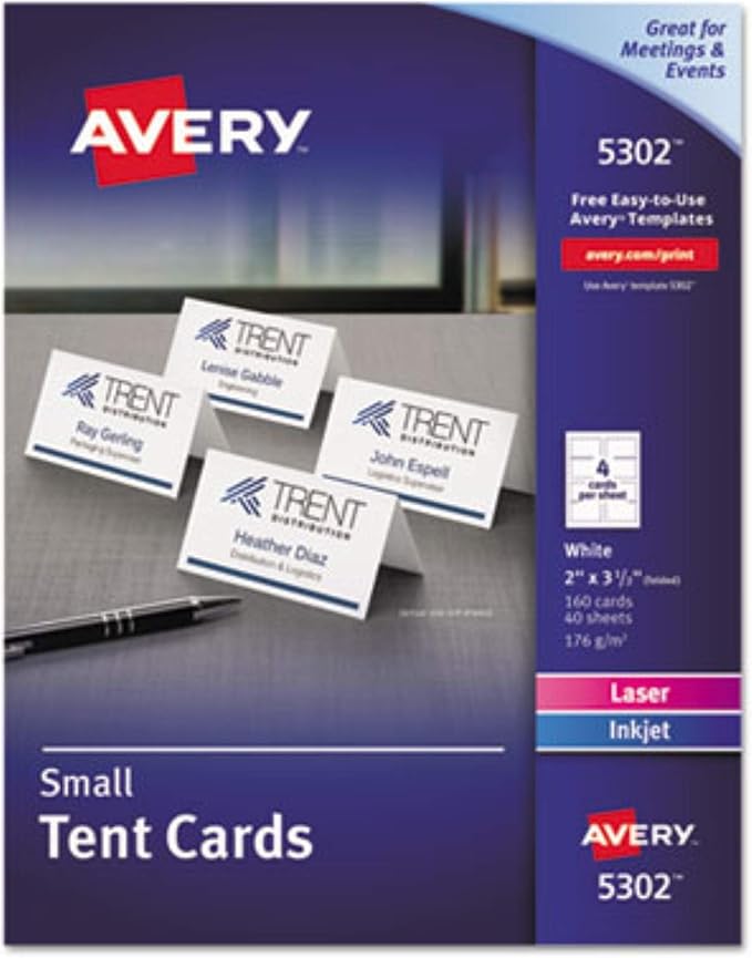 Avery Small Tent Cards, 2 Inch x 3.5 Inch, White, Box of 160 (5302)