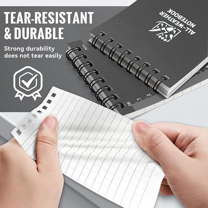 POPYOLA 1 Pack Waterproof Pocket Notebook, 3x5 Pocket Notepad, All Weather Mini Spiral Notepad, Write in the Rain Police Notepad with 100 Squared Pages for Outdoor Home Office School, Grey