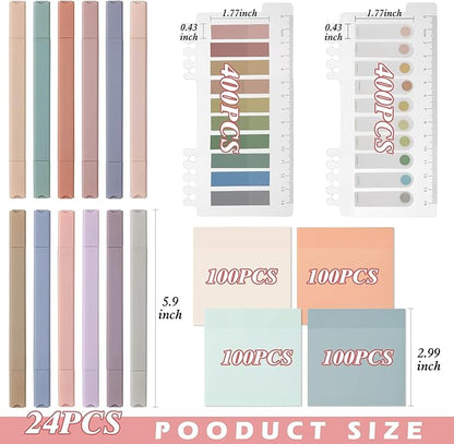 24pcs highlighters Pastel Bulk Assorted Colors Yellow Blue 8 Pads Transparent Sticky Notes tabs Yellow 3x3 Bulk Ruler 6 inch Comes with Colored Labels Sticky Index Tabs Page Book Marker