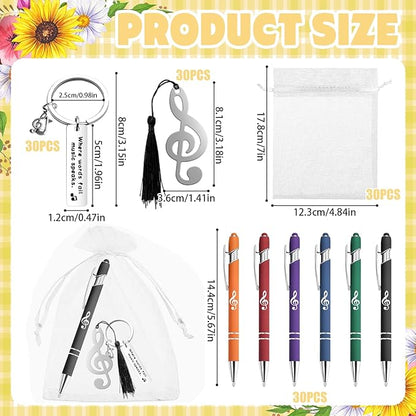 120 Pcs Music Gifts Bulk for Students Include 30 Music Note Ballpoint Pen 30 Music Keychain 30 Metal Music Bookmark 30 Organza Bag Choir Gifts for Student Teacher Music Lover