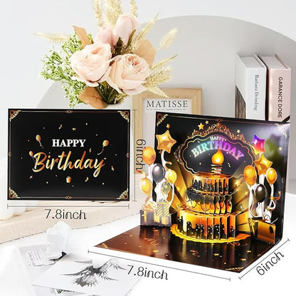 Birthday Gift Card, 3D Pop Up Birthday Card with Light and Music & Interative Candle, Birthday Cards Birthday Gifts for Women Men Kids