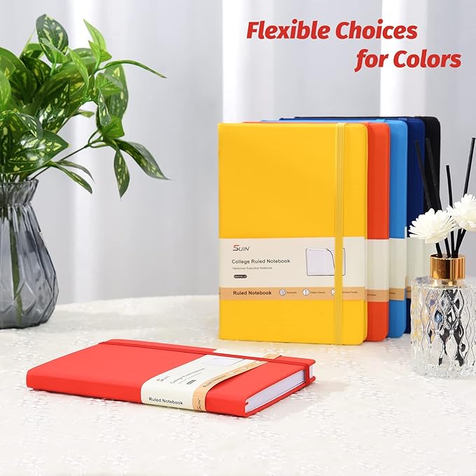 SUIN Hardcover-Journal-Notebooks, A5 Lined Journals Notebook for Writing 200 Pages, 8.2 x 5.5 inch, Classic Ruled Notebooks for Work/Travel/College (Red- 1 Pack)
