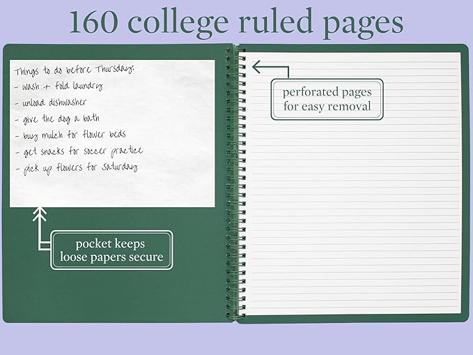 Steel Mill & Co Cute Large Spiral Notebook College Ruled, 11" x 9.5" with Durable Hardcover and 160 Lined Pages, Garden Floral
