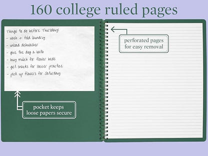 Steel Mill & Co Cute Large Spiral Notebook College Ruled, 11" x 9.5" with Durable Hardcover and 160 Lined Pages, Garden Floral