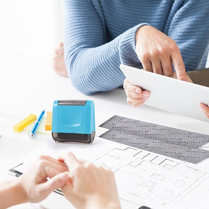 Identity Theft Protection Roller Stamp - Wide Confidential Roller Stamp with 3 Pack Refill Inks for Anti Theft Protection, Confidential Privacy Security, Address Blocker (Blue)