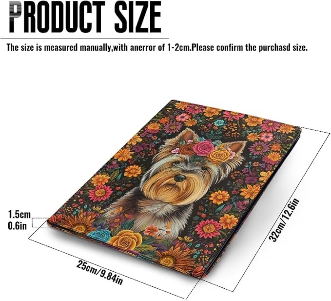 Office Folder Flower Dog Print PU Leather Padfolio with A4 Size Clipboard Clip for Business Resume Interview Document Sleeve Binder Folder for Men/Women