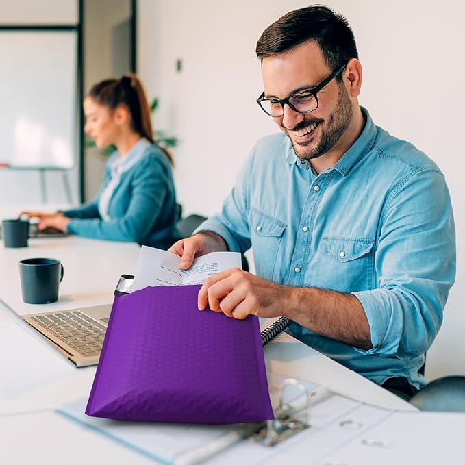 UCGOU Bubble Mailers 8.5x12 Inch Purple 25 Pack Usable Size 8.5x11 Poly Padded Envelopes #2 Medium Mailing Opaque Packaging Postal Self Seal Waterproof Boutique Shipping Bags for Clothes Makeup