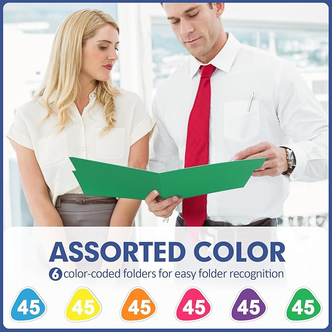 File Folder, PANDRI 270 Pack Colored File Folder, 1/3 Cut Tabs, Letter Size, Assorted 6 Colors Filing Folder for Office School Business