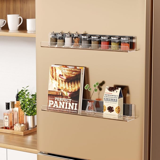 Carmanon Magnetic Book Shelf for Whiteboard, Reusable Acrylic Book Display Shelf with Strong Adsorption Capacity, Magnetic Book Holder for Classroom Refrigerator Office Teacher Kids, Clear