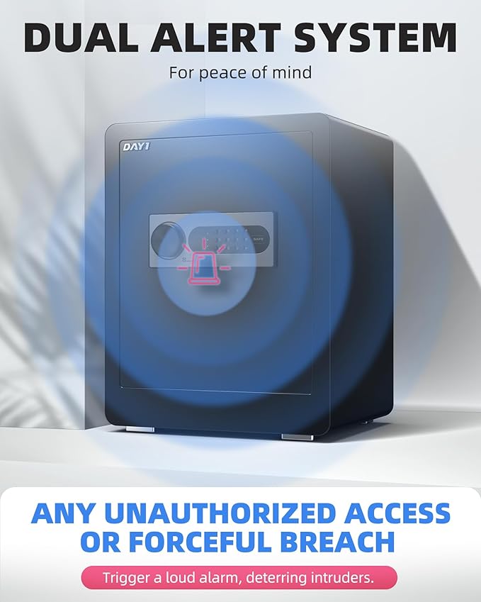 DAYI Safe Box, 2.0 Cubic Feet Home Safe with Fireproof Waterproof Bag, Security Safe Box for Money Cash Valuables, Digital Electronic Keypad, Dual Alarm System, Removable Shelf - D-45