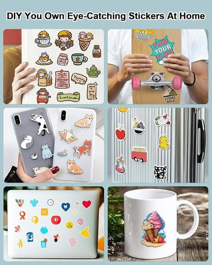 100 Sheets 8.5x11 Printable Sticker Paper work with Inkjet, Laser Printer & Cricut Maker, Labelchoice Blank Matte White Full Paper Sticker Printer Paper, Self Adhesive A4 Letter Size Full Sheet Labels