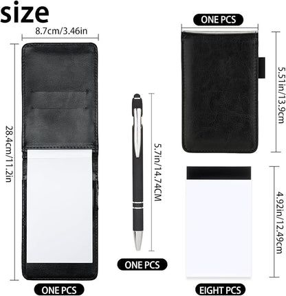 Camelmother 10 Pieces Small Notepad Holder Set Pocket Notebook 3 x 5 Inch with Pen Small notebooks note pads Leather Notepad (black plain)