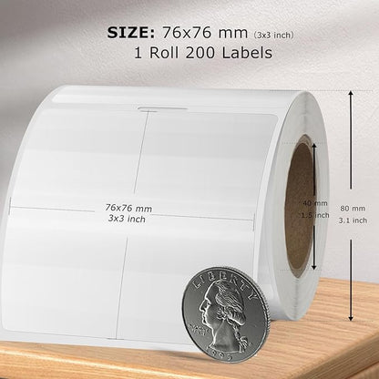 Transparent Thermal Labels 3 × 3 Inch Self Adhesive Printer Clear Stickers Vinyl Waterproof Roll Decals Rectangle Name Tag for Address Design DIY Logo Business 200 PCS
