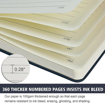 Lined Journal Notebook, 360 Numbered Pages(With page number), Thick Journal for Writing B5 College Ruled Notebook, 100gsm Lined Paper, Leather Hardcover, 9.8'' X 6.9''-Denim Blue