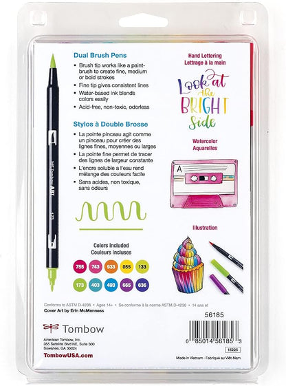 Tombow 56185 Dual Brush Pen Art Markers, Bright, 10-Pack. Blendable, Brush and Fine Tip Markers