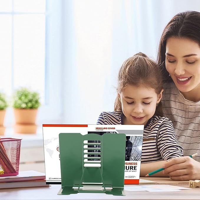 Metal Book Stand - Adjustable Book Holder for Reading (Full Green)