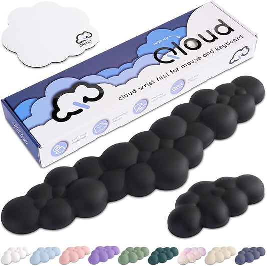 Qloud Cloud Wrist Rest Keyboard Wrist Rest for Computer Keyboard Pad, Cloud Keyboard Wrist Rest, Wrist Pad for Keyboard, Memory Foam, Non Slip Base, Comes with Mouse Pad - Matte Black