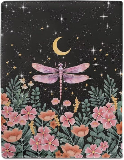 Cozeyat File Folders Letter Size Aesthetic Dragonfly and Floral Print Leather Conference Folder for Business Office Work, Portfolio Binder Organizer for Women