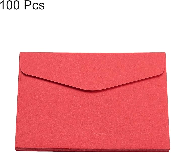 PATIKIL Mini Envelopes, 100 Pack Paper Blank Small Items Storage Business Card Holder for Greeting Note Party, Red