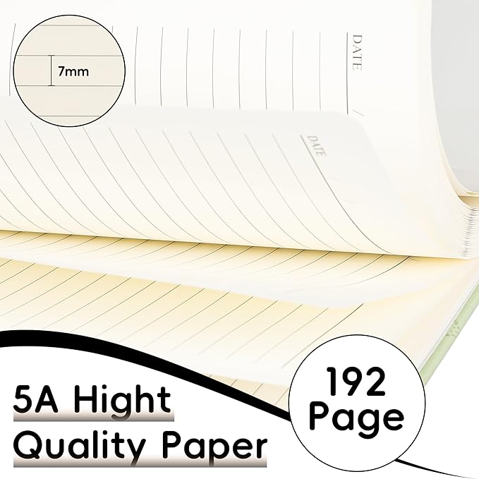 Lined Journal Notebook for Women Men, 192 Pages 100 GSM Thick Paper, Hardcover | Embossed Leather Journals for Writing, A5 College Ruled | Business, Work & School, 5.8"×8.5"(Green)