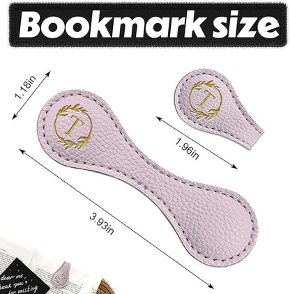 ABTOLS Magnetic Leather Initial Bookmarks, Vintage Initial ID Identification Book Marker Clip Gift Purple Capital Letter Book Markers for Book Lover Avid Readers (T)