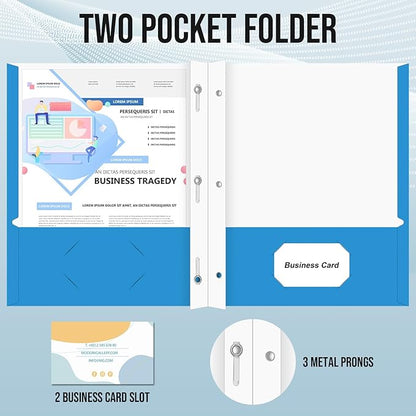 Folders with Pockets, IntoJoy 100 Pack Two Pocket Folders Business Card Holder Folders with Prongs for School Office Filing Cabinet Resume Portfolio (Colored