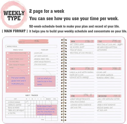 Weekly Planner with Habit Tracker Undated 52 Weeks To Do List Notebook Spiral Weekly Planner Notebook for Weekly Goals Priorities Work Planner, 5.8" x 8" Pink