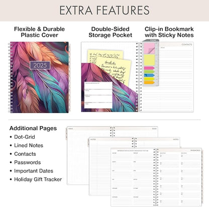 Essential PRO 2025 Daily, Weekly & Monthly Planner, 8.5"x11": 14 Months (Nov 2024 - Dec 2025) Monthly Tabs,Daily Tracking,Notes Pages,Storage Pocket,Bookmark w Sticky Notes (Pastel Peacock)