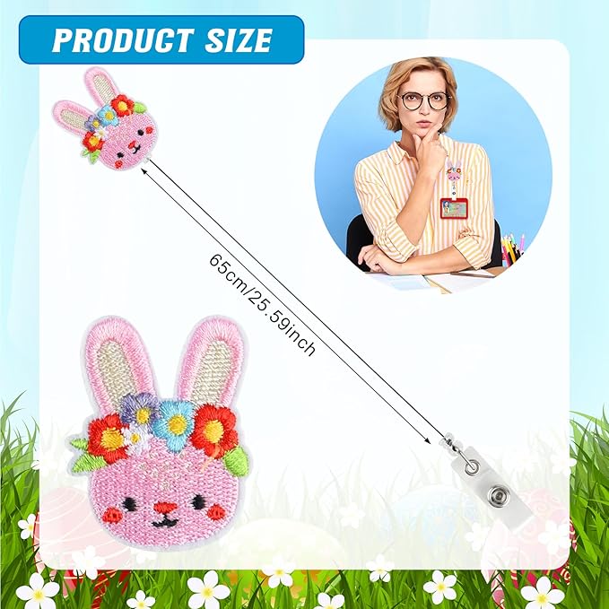 NACHLYNN 8 Pcs Easter Felt Retractable Badge Reels Cute Felt Nurse Badge Reel Holders Name ID Accessories with Retractable Cord for Teacher Student Nurses Gifts