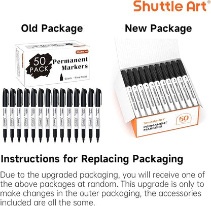 Shuttle Art Permanent Markers, 50 Pack Black Permanent Marker set,Fine Point, Works on Plastic,Wood,Stone,Metal and Glass for Doodling, Marking
