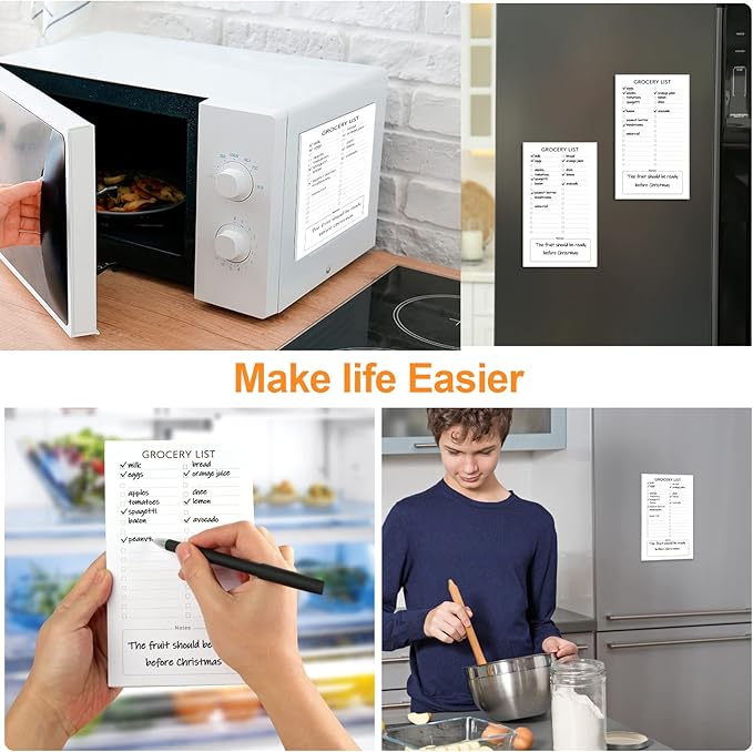 Joyberg Grocery List Magnet Pad for Fridge, 2 Pack Magnetic Notepads for Refrigerator, Magnetic Grocery List Pad for Fridge, Full Magnet Back Shopping Lists, 60 Sheets Per Note Pads