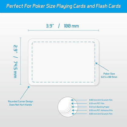Self-Sealing Laminating Pouches, 2.9" x 3.9" for Playing Cards and Poker Size Flash Cards, 20 Packs 18mil Adhesive Lamination Sheets, Waterproof, No Machine Needed
