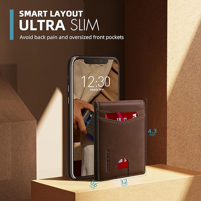 RUNBOX Wallet for Men Slim Rfid Leather 2 ID Window With Gift Box