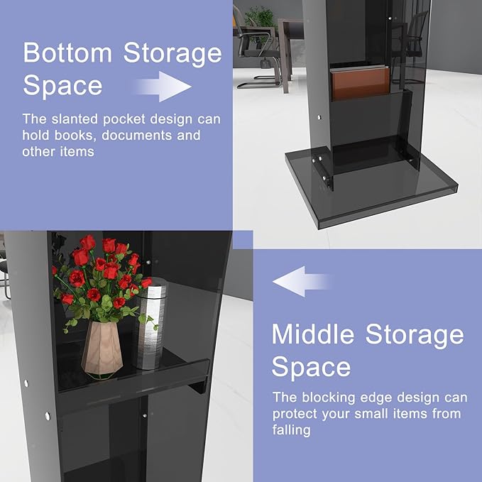 Acrylic Podium Stand with Storage Shelf,Black Lecterns & Podiums,Pulpits for Churches,Conference,Speeches,Weddings,Classroom,Concert,47" H Professional Presentation Podiums