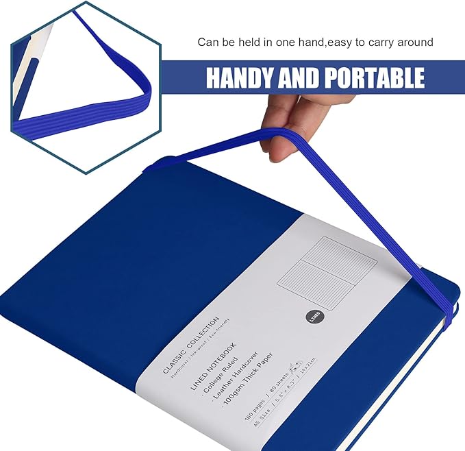 Lined Journal Notebook, 10Pack(Blue), 160 Pages, Medium 5.7 inches x 8 inches - 100 gsm Thick Paper, Hardcover