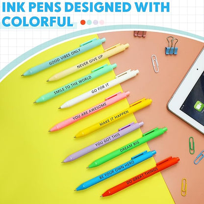 50 Pcs Gel Ink Pens Motivational Inspirational Quote Pen Retractable Rolling Ball Smooth Writing for Coworkers Supplies Office Home(Bright Color,Awesome)
