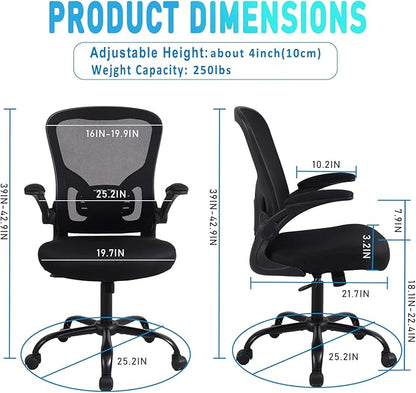 Flysky Ergonomic Office Desk Chair Breathable Mesh Swivel Computer Chair, Lumbar Back Support Task Chair, Office Chairs with Wheels and Flip-up Arms,Executive Rolling Chair
