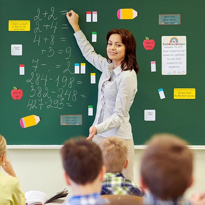 2 Pack Teaching is A Work of Heart Sticky Notes Set - Ruler Blackboard Pencil Apple Self-Stick Note Pads Teacher Appreciation Gift Writing Memo Pads Page Marker Back to School Office Supplies