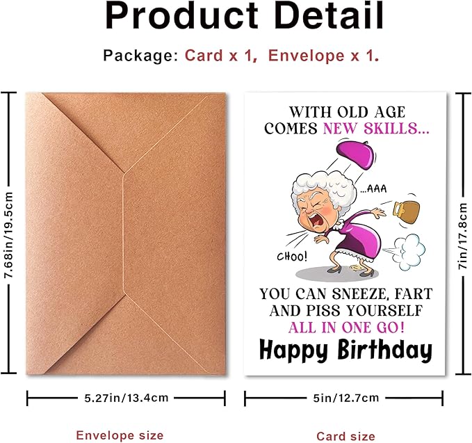 Funny Birthday Card for Old Women, Ladies, Unisex-Adults, 50th, 60th, 70th Birthday, Greeting Card