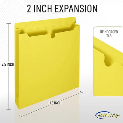 Yellow File Jackets, 2 Inch Expansion, Letter Size, Reinforced Straight-Cut Tab, 6 Pack