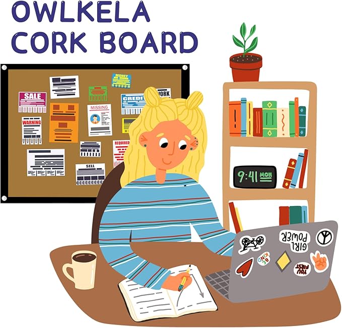 OWLKELA 14.6 X 11 Inch Cork Board Bulletin Board, Wall-Mounted Presentation, Message Notice Pin Board, Perfect for Office & Home Decor, School, Cubicle