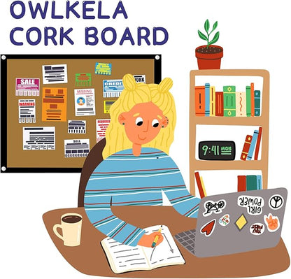 OWLKELA 14.6 X 11 Inch Cork Board Bulletin Board, Wall-Mounted Presentation, Message Notice Pin Board, Perfect for Office & Home Decor, School, Cubicle