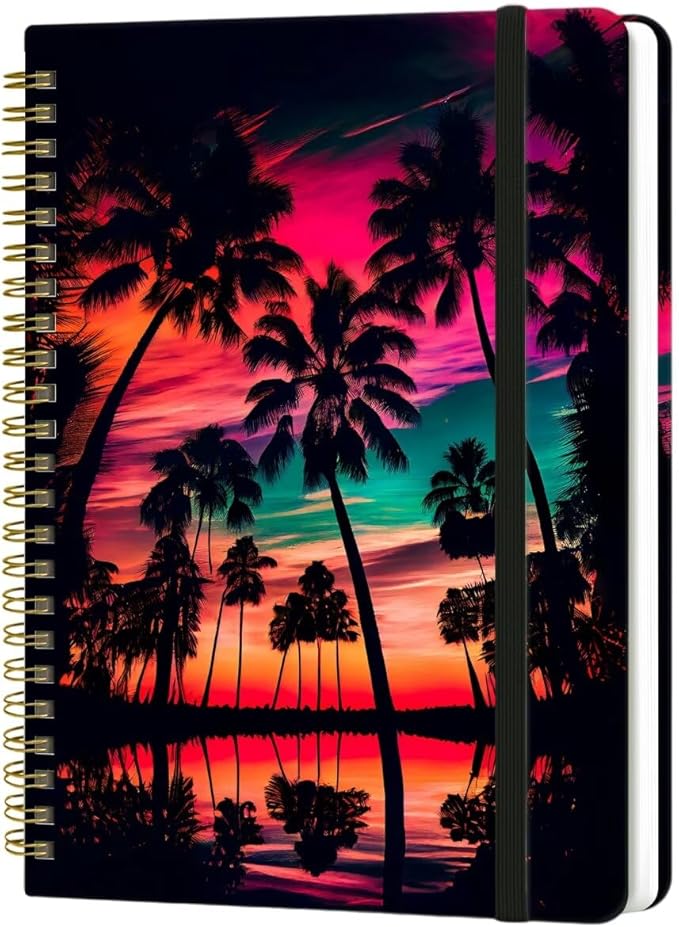 Spiral Notebook - A5 Spiral Notebooks, 8.3'' × 5.8'', 160 Pages, Aesthetic Journaling Notebooks for Women, College Lined Notebook with Elastic Closure, Back Pocket, for School Office, Dusk