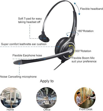 VoiceJoy Single Ear Noise Canceling Headset for Call Center/Office with QD Cable for All Cisco 6000, 7800 and 8000 Series Phones and Also Models 7940 7941 7942 7945 7960 7961 7962 7965 7970 8841